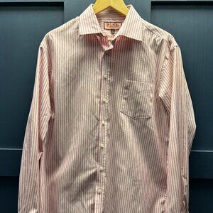 Red and White Stripe PINK Dress Shirt "Slim Fit Traveller" (42, 16.5)